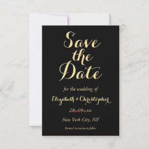Reserve A Data Noivado de Casamento Dourado Preto Faux de Script 