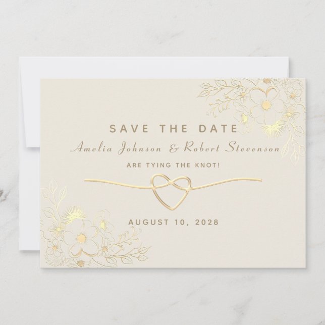 Reserve A Data Noivado Dourado Floral Dourado Save The Date (Frente)