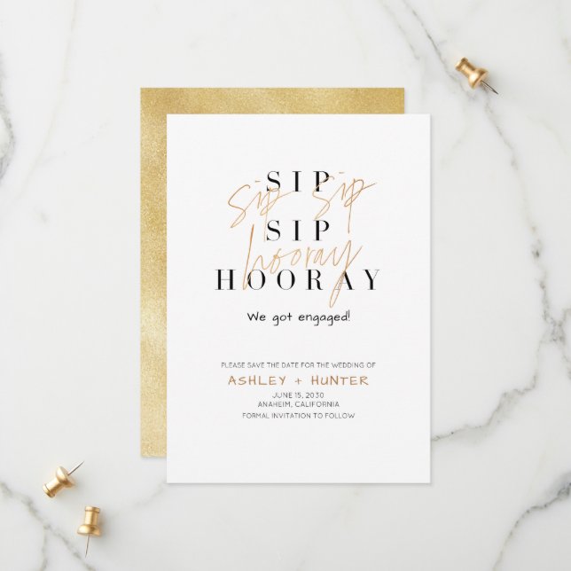 Reserve A Data Noivado Dourado Sip Sip Hooray Champagne (Frente/Verso In Situ)