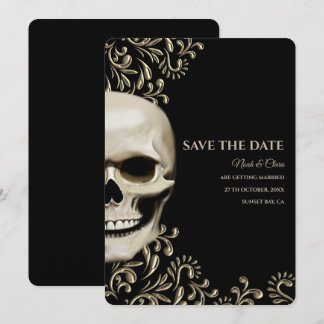 Reserve A Data Noivado Étnico Preto Sombrio Crânio Gótico Hallowe