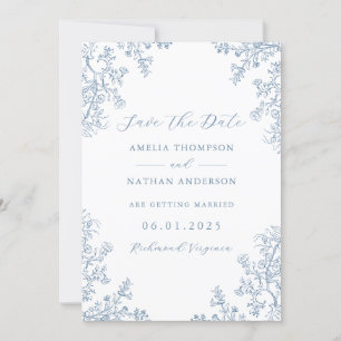 Reserve A Data Noivado Floral Vintage Azul Poeirento Save The Dat