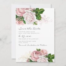 Noivado Floral Vintage Rosa Corado Salvar Data