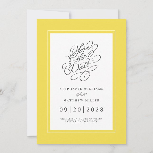 Reserve A Data Noivado Iluminante de Casamento Elegante Amarelo (Frente)