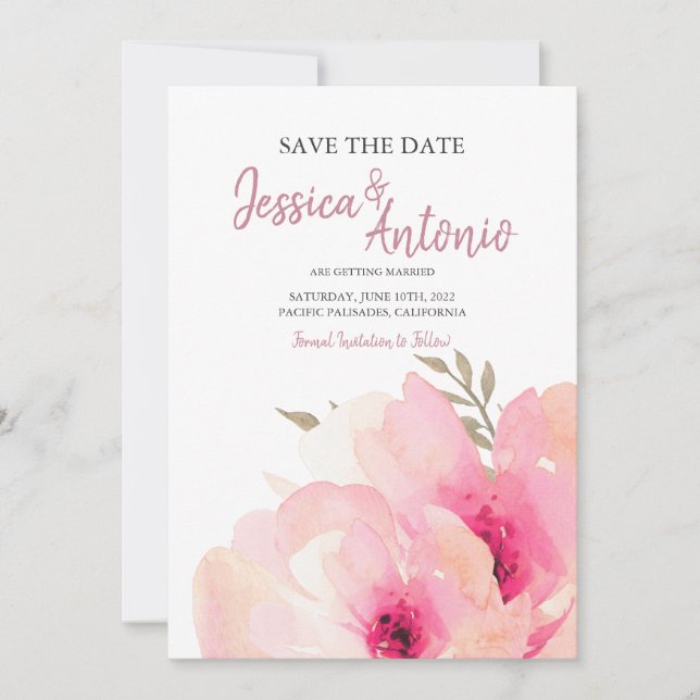 Reserve A Data Noivado Save The Date de Peônia em Aquarela com Ru (Frente)