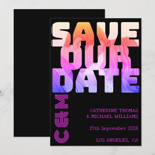 Reserve A Data Nome da Retro 70s Monograma e Casamento Fotográfic (Frente/Verso)