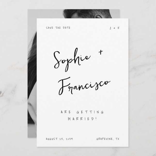 Reserve A Data Nomes de Noivos à Mão Casamento Francês (Frente/Verso)