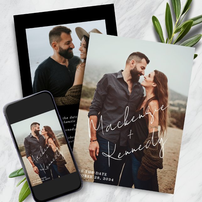 Reserve A Data Nomes de Script Elegante Foto para Salvar a Data (Elegant Script Names Photo Save the Date Announcements)