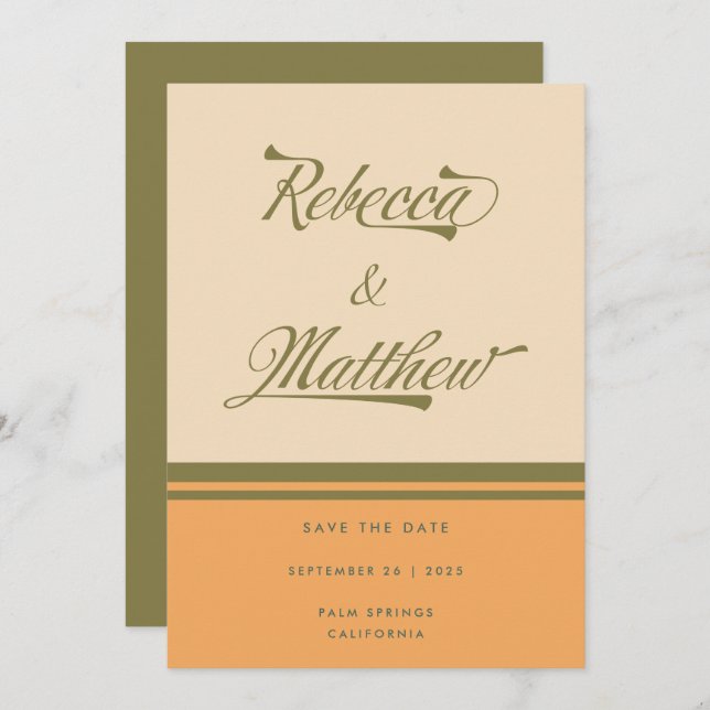 Reserve A Data NOMES PERSONALIZADOS Green 70s Stripes Retro Casam (Frente/Verso)