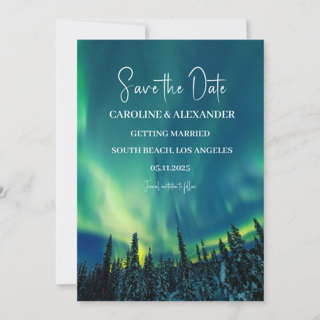 Reserve A Data Norte Luzes Aurora Borealis Galaxy Sky Weding (Frente)