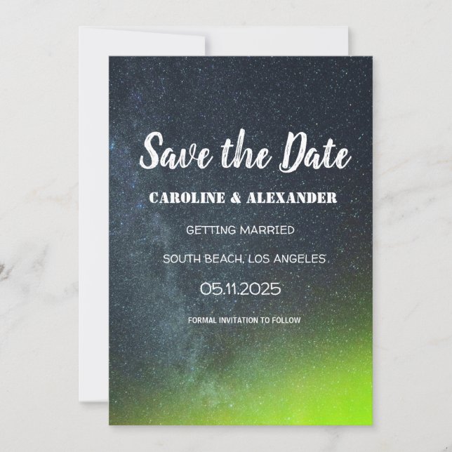 Reserve A Data Norte Luzes Aurora Borealis Galaxy Sky Weding (Frente)