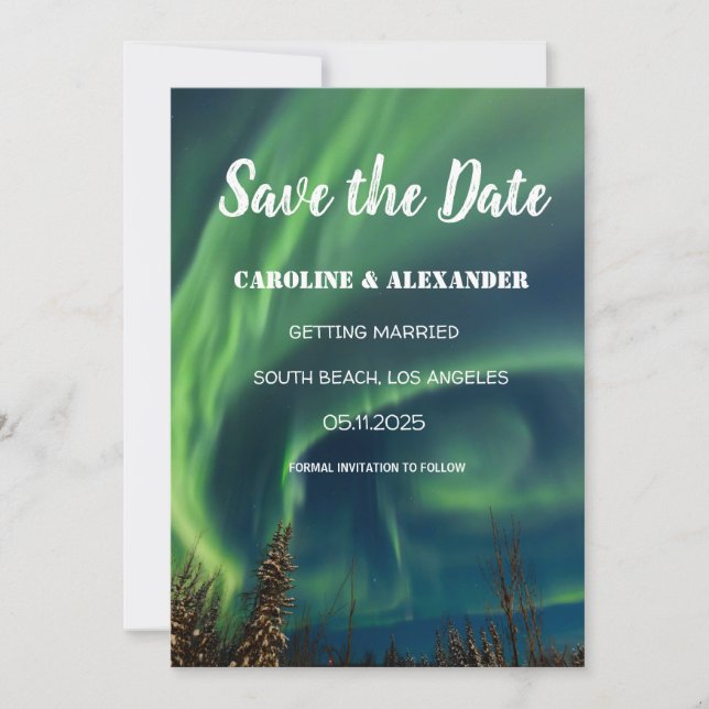 Reserve A Data Norte Luzes Aurora Borealis Galaxy Sky Weding (Frente)