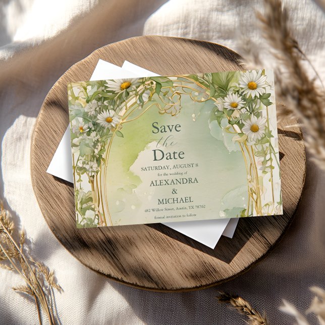Reserve A Data Nouveau Daisies Ivory Green Casamento (Criador carregado)