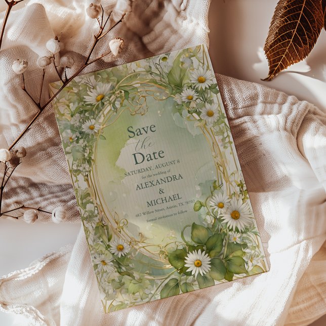 Reserve A Data Nouveau Daisies Marfim Verde Casamento (Criador carregado)