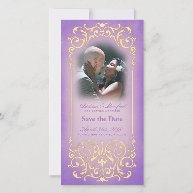 Reserve A Data Nouveau Victorian: Lilac e Dourado Guardem a Data (Frente)