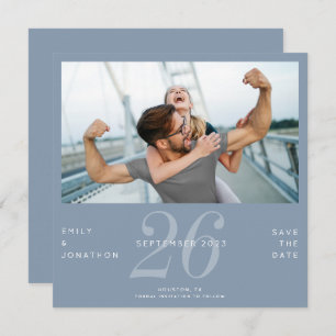 Reserve A Data Número Moderno Data Foto Dusty Azul Salvar Data