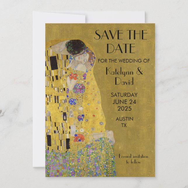 Reserve A Data O Beijo de Klimt - Art Nouveau Salve a Data (Frente)