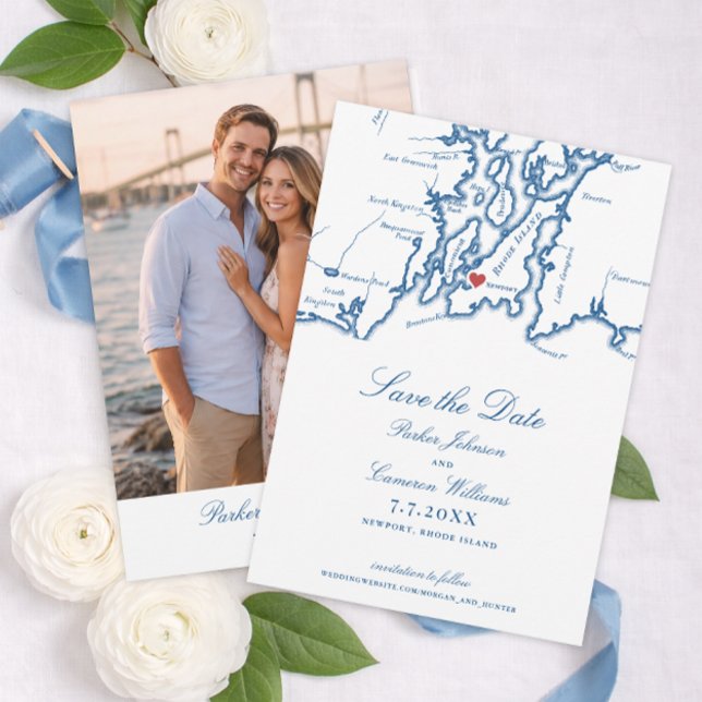 Reserve A Data O Bohlin Save the Date com Foto Newport Harbor (The Bohlin Save the Date with Photo – Newport Harbor Wedding Map Card by Coastal Map Designs)