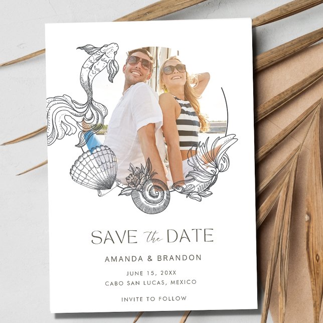 Reserve A Data O Casamento De Verão Da Praia Salva A Data (Beach Photo Summer Wedding Save The Date)
