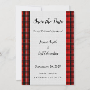 Reserve A Data O padrão Red Scottish Tartan Burlap salva a data