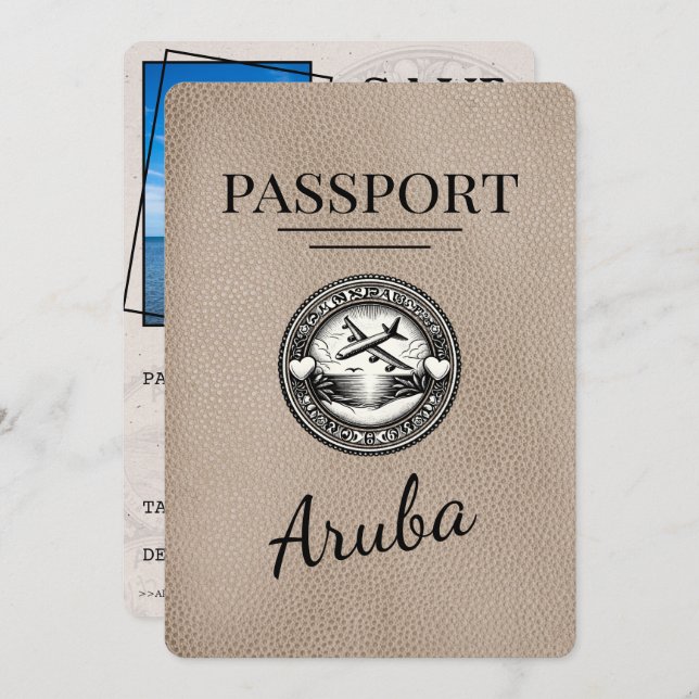 Reserve A Data O Passaporte Beige Aruba Salva A Data (Frente/Verso)