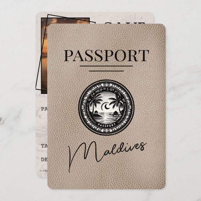 Reserve A Data O Passaporte Beige Maldives Salva A Data (Frente/Verso)