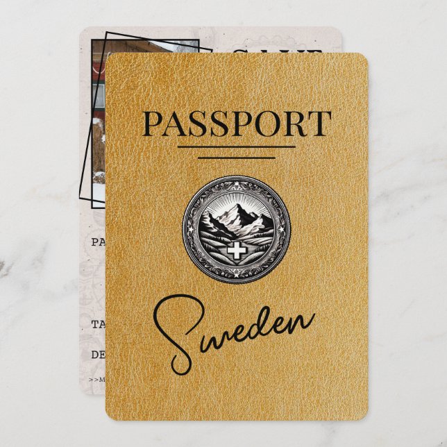 Reserve A Data O Passaporte De Suecia Dourado Guarda A Data (Frente/Verso)