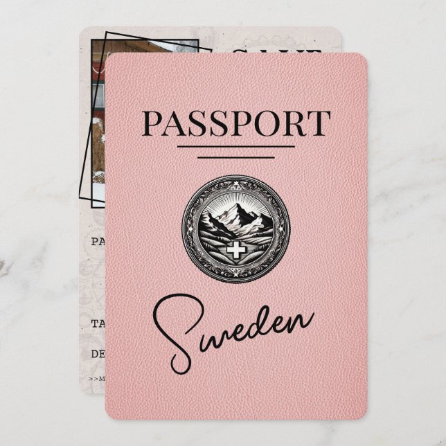 Reserve A Data O Passaporte De Suecia Rosa Salva A Data (Frente/Verso)