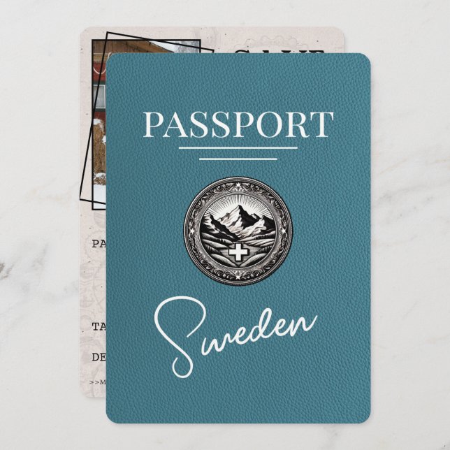 Reserve A Data O Passaporte De Suecia Teal Salva A Data (Frente/Verso)