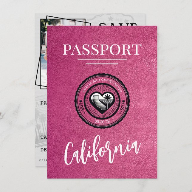 Reserve A Data O Passaporte Magenta California Salva A Data (Frente/Verso)