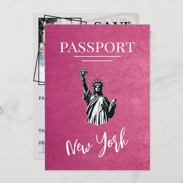 Reserve A Data O Passaporte Magenta Nova Iorque Salva A Data (Frente/Verso)