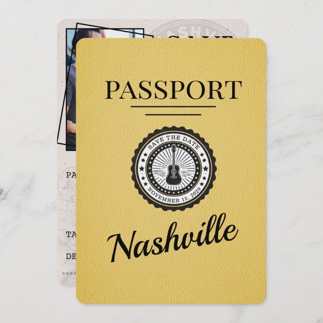 Reserve A Data O Passaporte Nashville Amarelo Salva A Data (Frente/Verso)