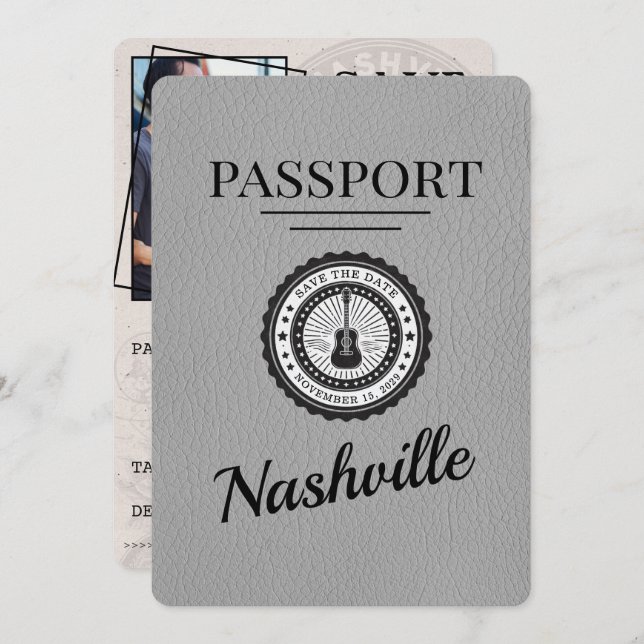 Reserve A Data O Passaporte Nashville Da cinza Salva A Data (Frente/Verso)