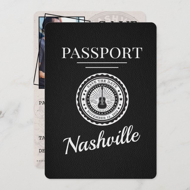 Reserve A Data O Passaporte Nashville Negro Salva A Data (Frente/Verso)