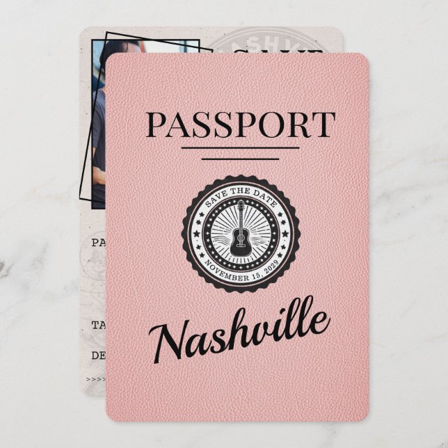 Reserve A Data O Passaporte Nashville Rosa Salva A Data (Frente/Verso)