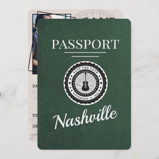 Reserve A Data O Passaporte Nashville Verde Salva A Data (Frente/Verso)