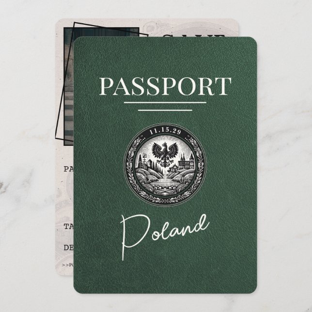 Reserve A Data O Passaporte Polônia Verde Salva A Data (Frente/Verso)