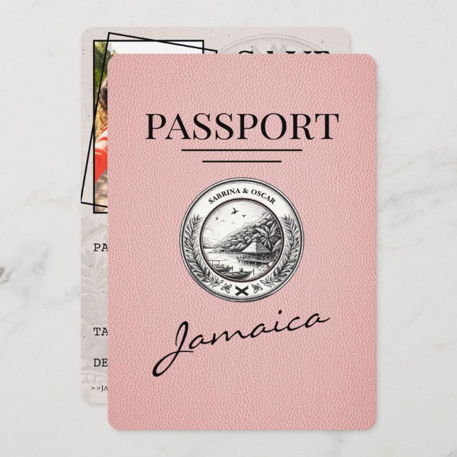 Reserve A Data O Passaporte Rosa Jamaica Salva A Data (Frente/Verso)