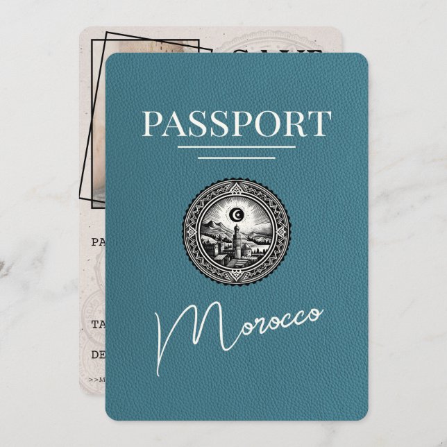 Reserve A Data O Passaporte Teal Marrocos Salva A Data (Frente/Verso)