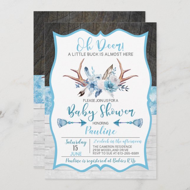 Reserve A Data Oh Deer um pequeno Buck está quase aqui Chá de fra (Frente/Verso)