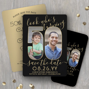 Reserve A Data Olhe Quem Faz 50 Aniversário Preto e Dourado 2 Fot