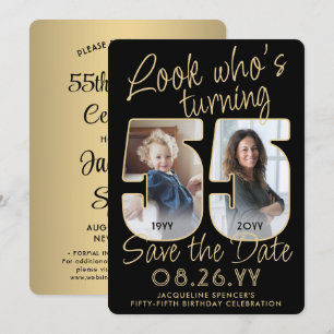 Reserve A Data Olhe Quem Faz 55 Aniversário Preto e Dourado 2 Fot