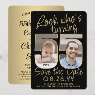 Reserve A Data Olhe Quem Faz 55 Aniversário Preto e Dourado 2 Fot