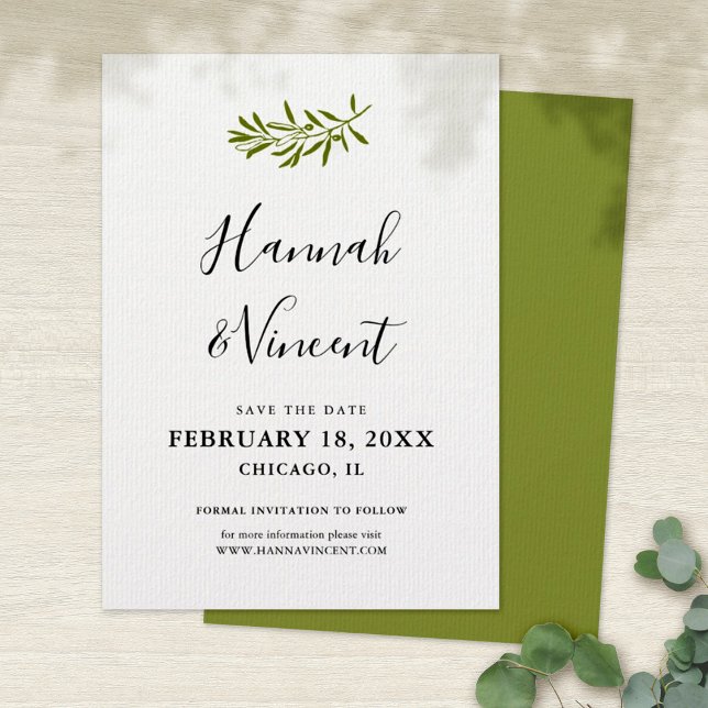 Reserve A Data Olive Branch Save the Date card (Criador carregado)