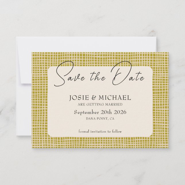 Reserve A Data Olive Green Boho photo Flat Save The Date Card (Frente)