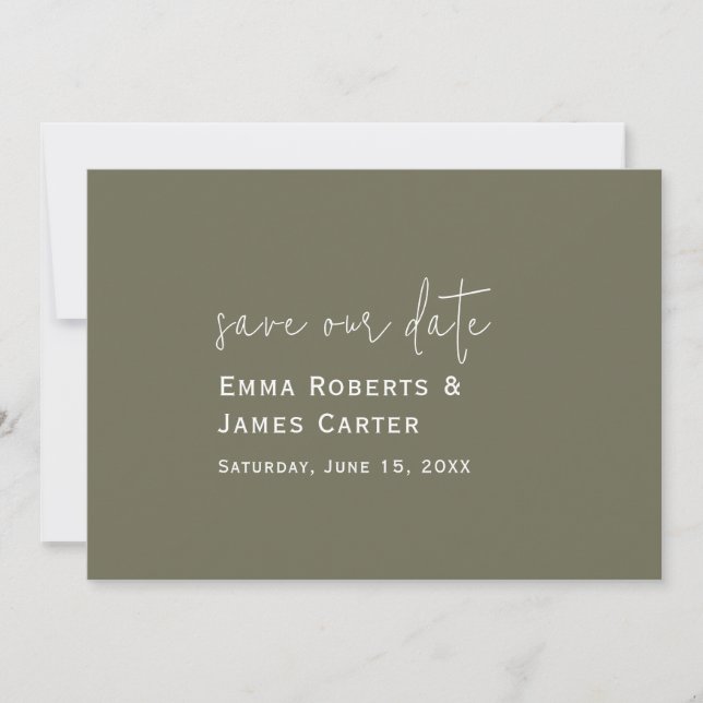 Reserve A Data Olive Green Casamento Save the Date (Frente)