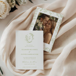 Reserve A Data Olive Line Art Floral Monogram Crest Wedding
