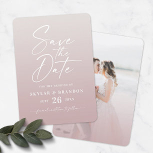 Reserve A Data Ombre Dusty Mauve Ivory with Script Photo Wedding