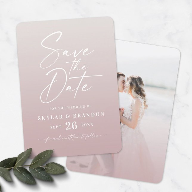 Reserve A Data Ombre Dusty Mauve Ivory with Script Photo Wedding (Criador carregado)
