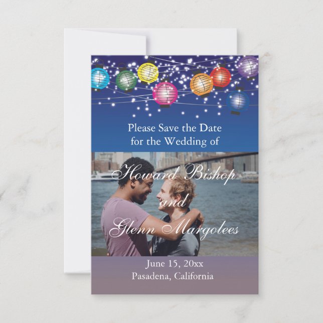 Reserve A Data Ombre Rainbow Lanternas FOTO Salvar a Data (Frente)