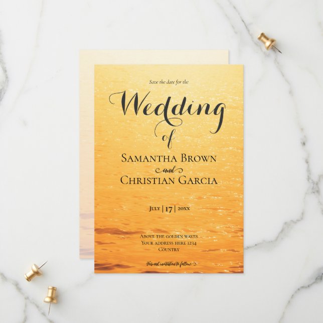 Reserve A Data Ondas douradas laranja de verão casamento (Frente/Verso In Situ)